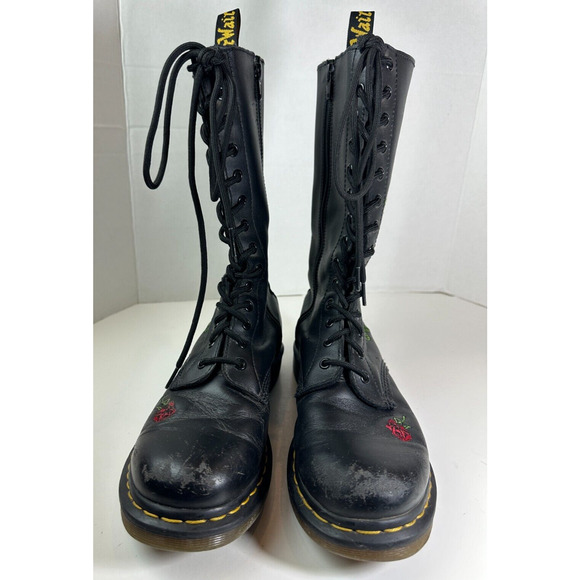 *Flawed Doc Dr. Marten 1914 Vonda Leather Lace up Embroidered Rose Boots US 10 - Picture 2 of 15